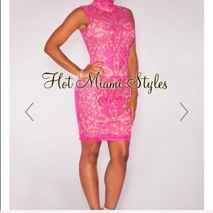 Fuchsia Embroidered Lace Dress-Size S